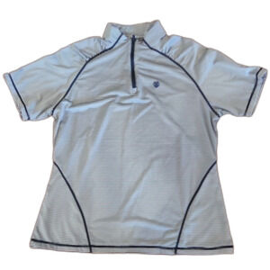 G/FORE Women's Textured Stripe Quarter Zip Top, Navy/White, M, Custom Embroidery